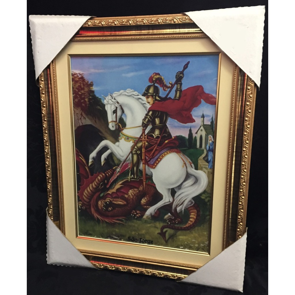 Quadro São Jorge 50x40cm Resina S/ Estampa Moldura Paspartur