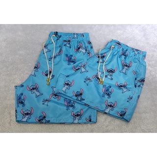 Kit Shorts Mozao Moda Verao Stitch Azul 2 Peças Tactel.