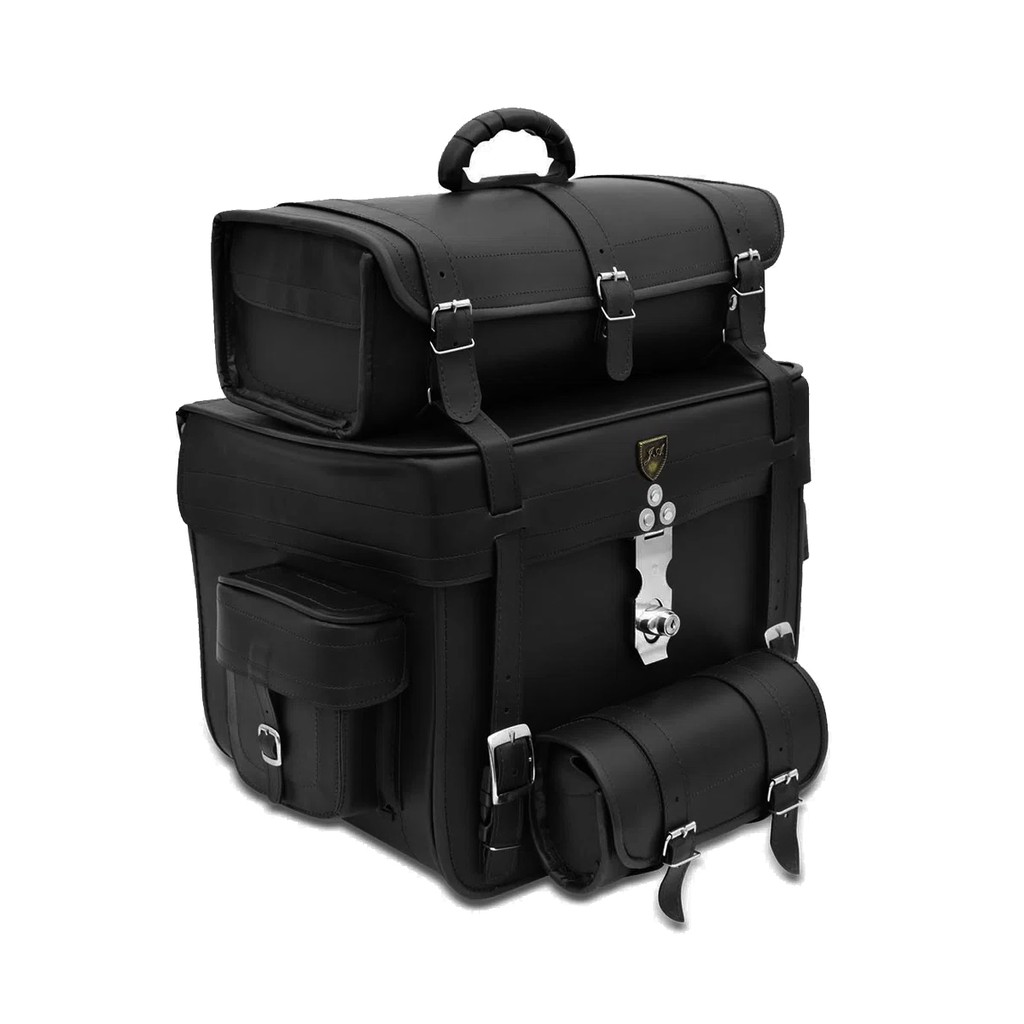 Alforge Traseiro (Bolsa) Custom 62 Litros Couro Liso (p/ capacete - c/ chave)