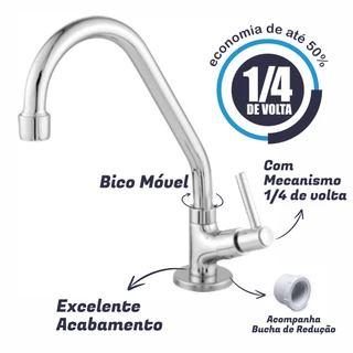 Torneira Para Cozinha Banheiro Bancada Pia Luxo em Torneira de Metal Bica Móvel