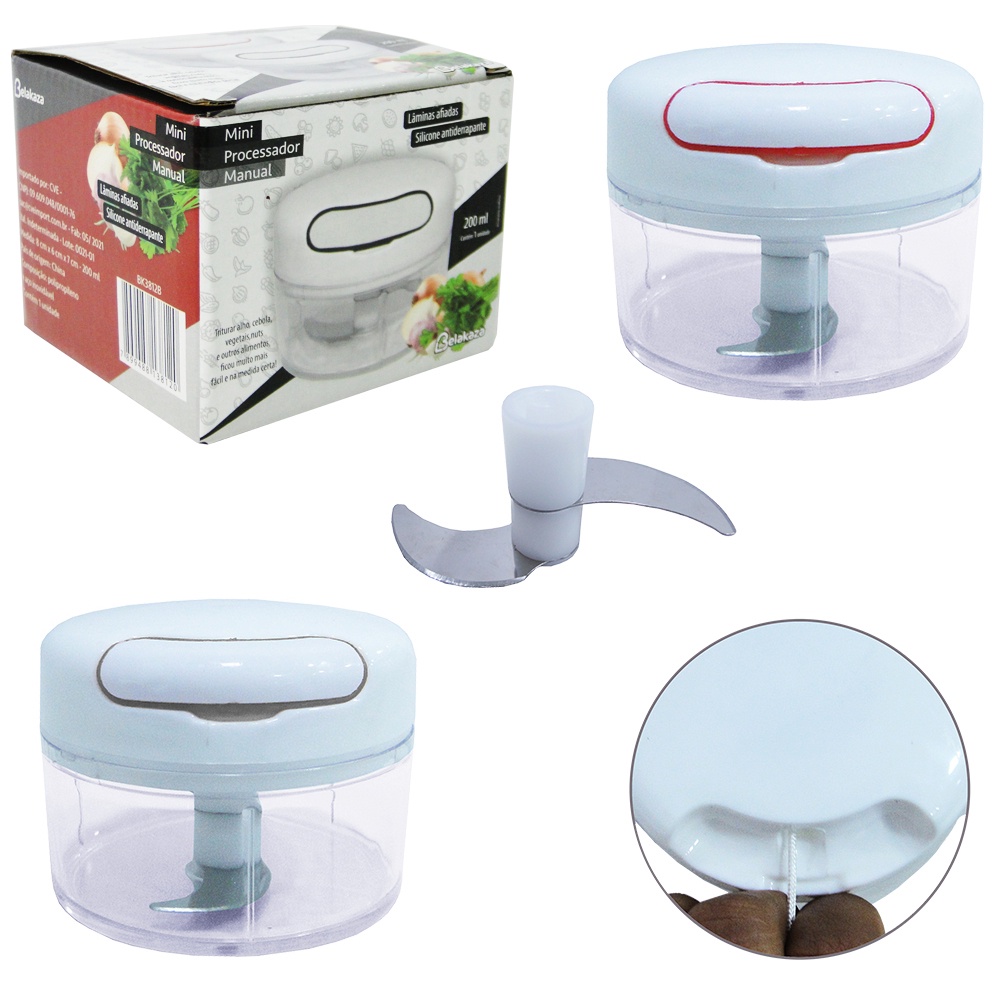 Processador De Alimentos Manual A Corda C/laminas De Inox 200ml 7x9cm