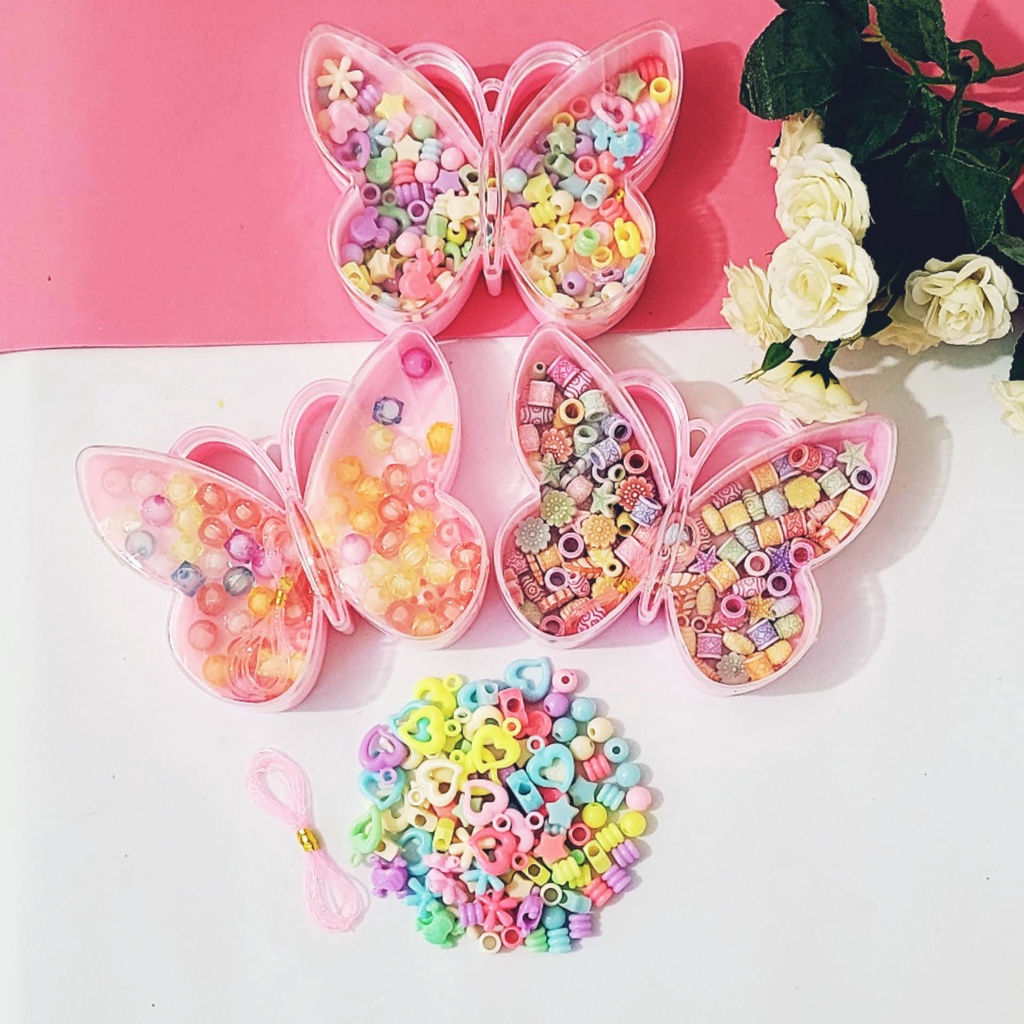 Kit Maleta de Miçangas Bijuteria Infantil Coloridas Borboleta Para Fazer Pulseira Colar