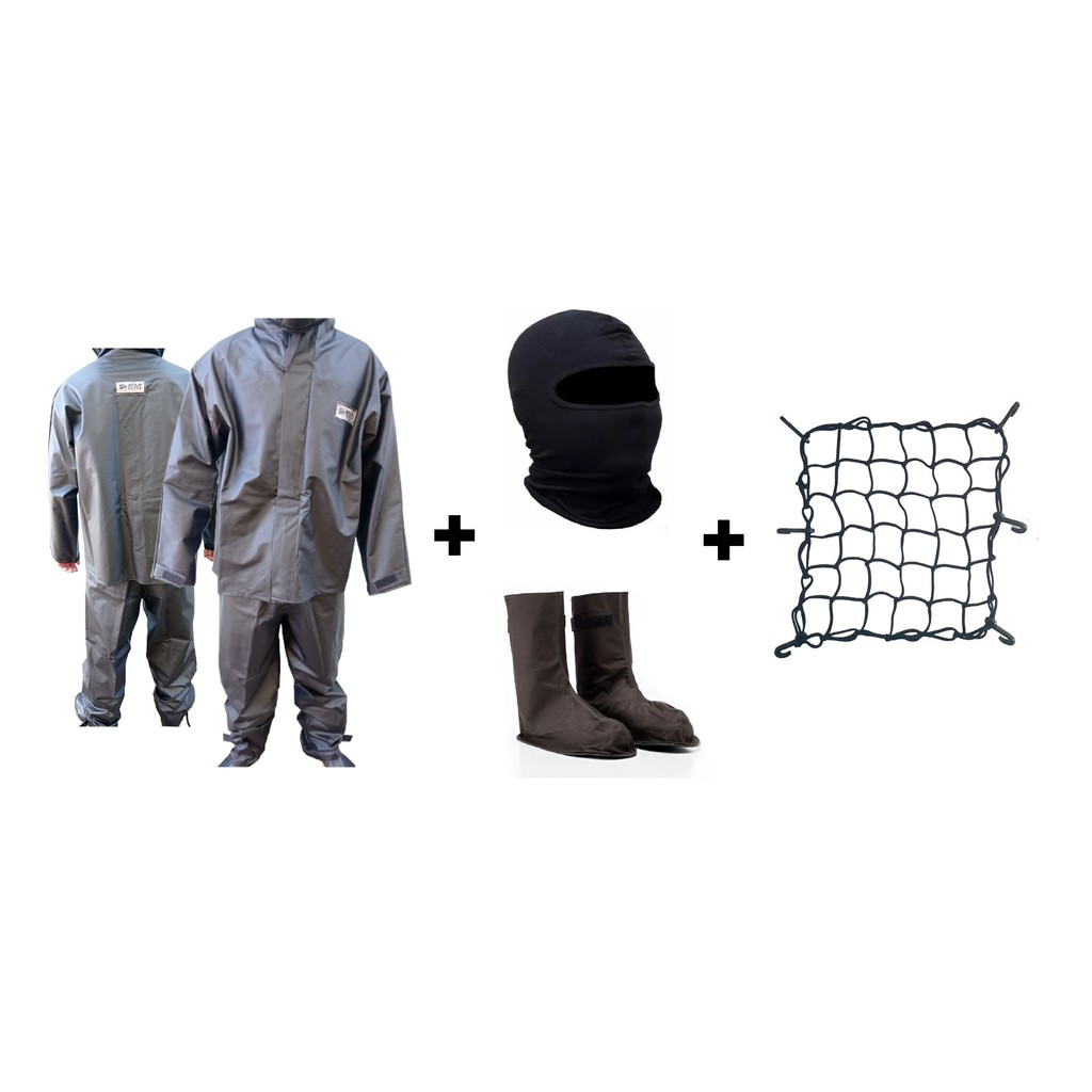 Capa De Chuva - Conjunto Calça Jaqueta Impermeavel Urbano Pvc - Moto+Poliana Galocha+Touca Ninja Balaclava+Rede Elastica