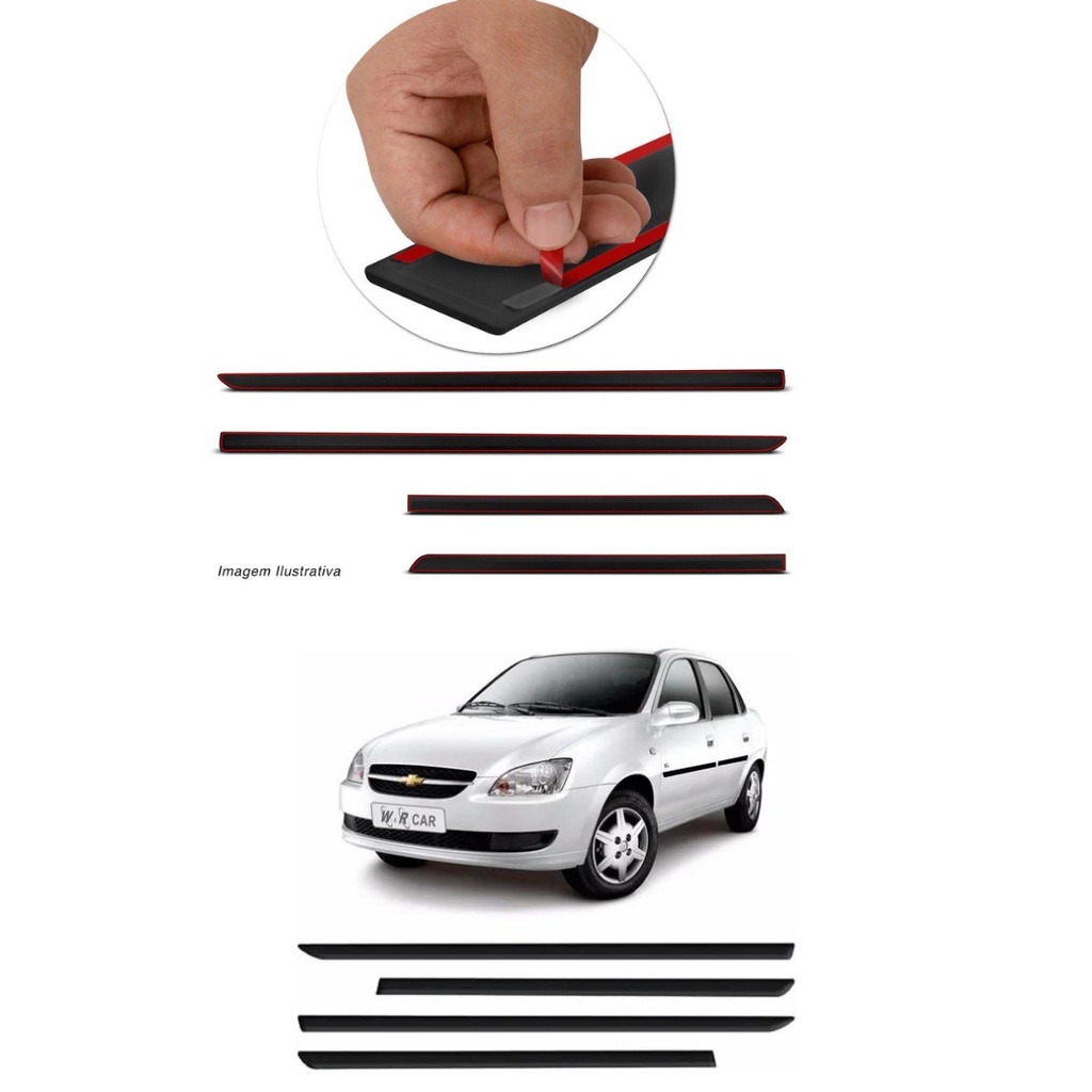 Jogo de Friso Lateral Borrachão Corsa Classic 2011 2012 2013 2014 2015 2016 4 Portas Preto modelo original