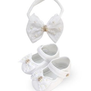 Kit Sapatinho e Faixa Cabelo para Bebê - Laço Renda - Rn 0-8 meses Aniversário Casamento Batizado em Oferta na Shopee