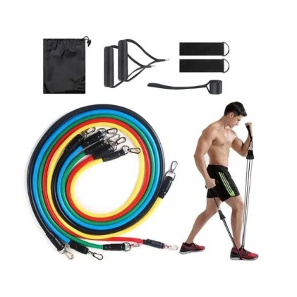 Kit Power Tube Elastico Musculação Crossfit pilates yoga fitness 11 Itens Funcional