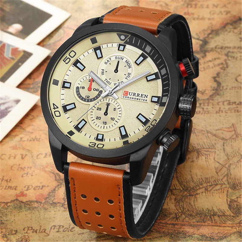 CURREN Relógio Masculino Moda Top Marca Luxo Original Quartzo Esportes Casual Couro Impermeável Negócios Militar Relógios Masculino 8250XQ em Oferta na Shopee