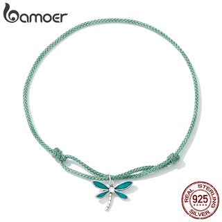 Pulseira Bamoer Prata 925 Verde Verão Libélula Mãos Corda Para As Mulheres Meninas Acessórios De Moda