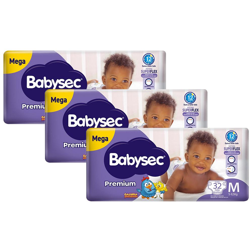 Kit 3 Fraldas Babysec Galinha Pintadinha Premium Tamanho M 32 unidades cada em Oferta na Shopee