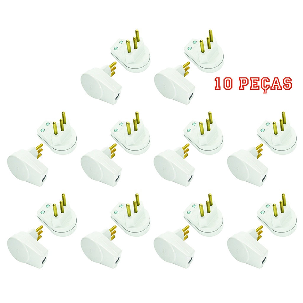 Plugue Prensa Cabo Branco 20a 3 Pinos Maciços Radial c/ 10 em Oferta na Shopee