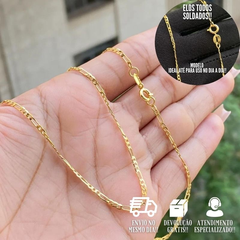 Corrente Masculina De Ouro 3 Por 1 2mm 70cm Banhado a Ouro 24k Cordão Fininho