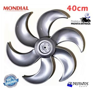 Hélice / Botão Trava / Hélice + Botāo Ventilador Mondial 40cm 40 Vt41 ou V45 ou Nv-75 ou Maxi Power 6 Pás Prata Original EIXO Redondo 8mm Kits