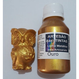Tinta Ouro Metálica - Tinta Parartesanato, gesso - 100Ml Arte e A