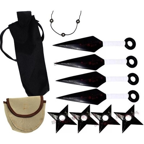 Kit Naruto 4 Kunai 4 Shuriken Colar Itachi Porta Kc004