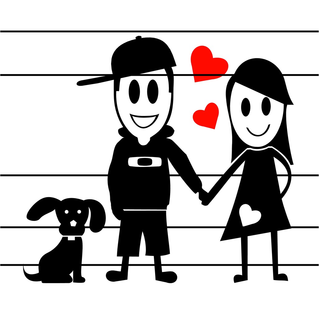 Adesivo Casal Feliz e Cachorrinho Pet Dog 11x10,6cm