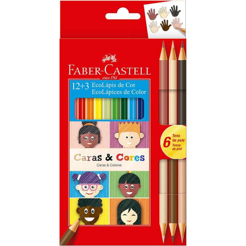 Lápis De Cor  Faber Castell 12 Cores  #Caras e Cores Faber Castell + 6 TONS DE PELE papelaria material em Oferta na Shopee