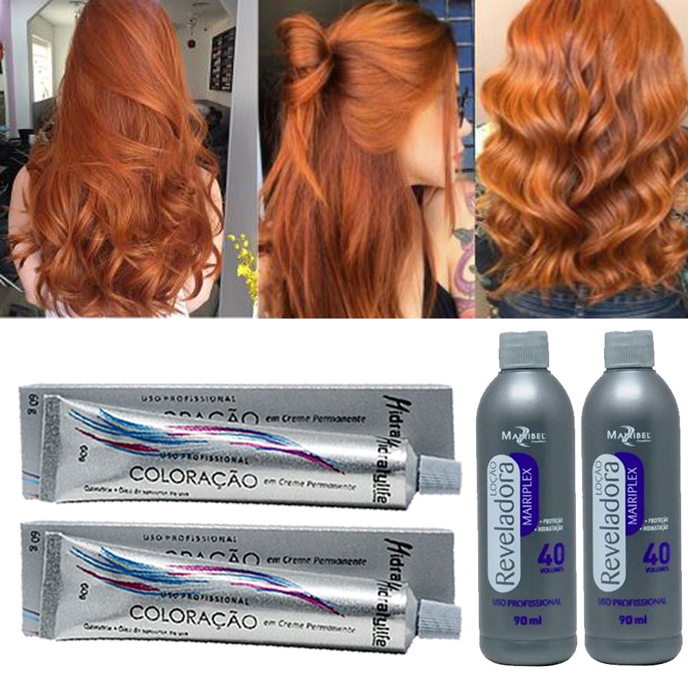 Kit Tinta Ruivo 8.44 02 Coloração, 02 OX 40 90ml Mairibel em Oferta na Shopee