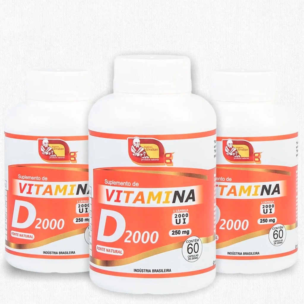 Vitamina D 2000ui - Kit Com 3 Frascos 60 Cápsulas 250mg