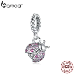 Bamoer Real Silver 925 Pingente Com Cubic Zircon Joaninha Forma Para Pulseira Diy Jóias Charme Scx125
