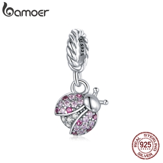 Bamoer Real Silver 925 Pingente Com Cubic Zircon Joaninha Forma Para Pulseira Diy Jóias Charme Scx125