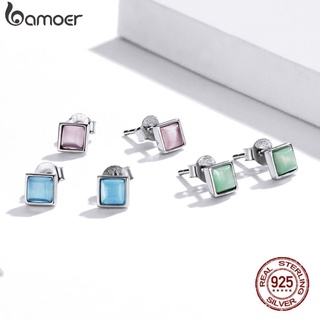 Brincos Bamoer Prata 925 Simples Série Geométrica Pinos De Orelha Quadrada Para Jóias Femininas