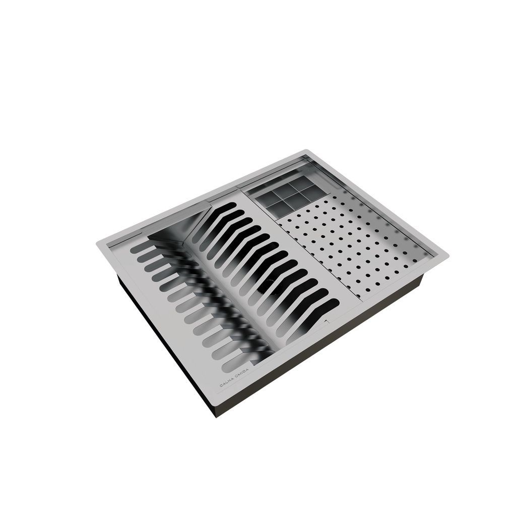 Escorredor De Louça Calha Úmida Quadratta Em Aço Inox 3 Módulos