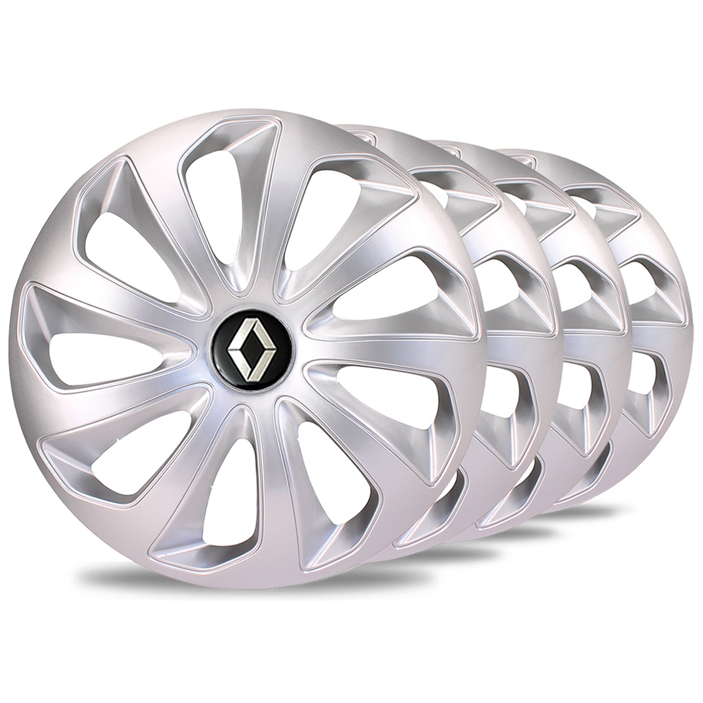 Jogo 4 Calotas Velox Aro 14 Prata Renault Clio Sandero Logan