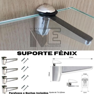 4 Unidades Suporte FENIX para Prateleira Vidro/Madeira com Parafusos e Buchas incluidos em Oferta na Shopee