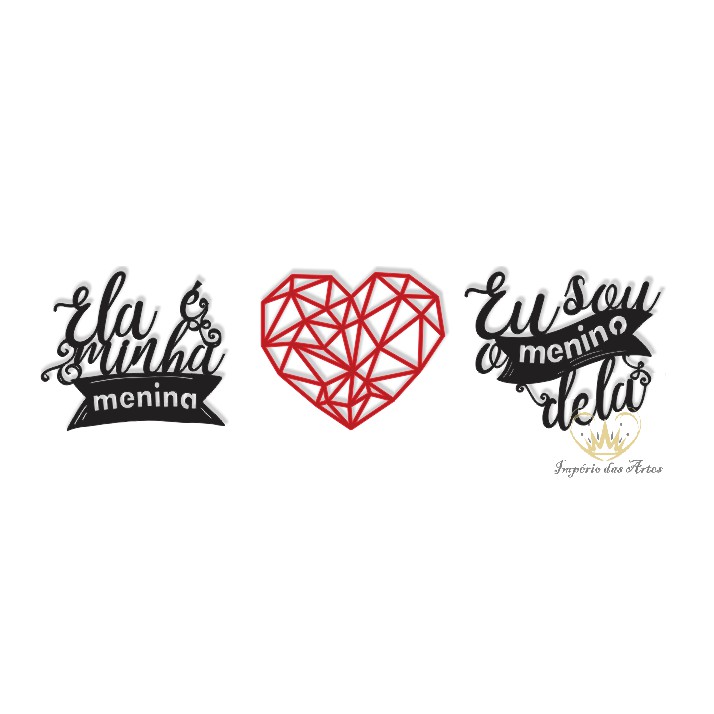 Painel Ela é minha menina, eu sou o menino dela 1,5x0,38m - LETTERING Em Madeira MDF Aplique de Parede