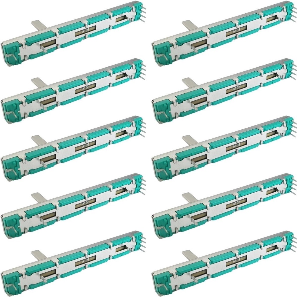 Potenciômetro Deslizante Fader 10K A103 Duplo, Percurso 60mm (Total 75mm) Mesa de Som Ciclotron Behringer - Kit 10 Peças