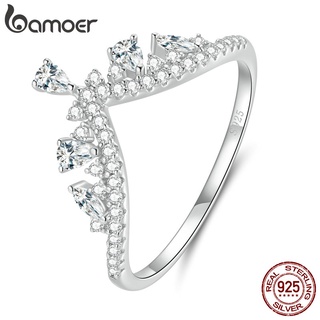 Anel Bamoer Coroa De Prata 925 Versão Em Zircônia Elegante Para Jóias Da Moda Feminina