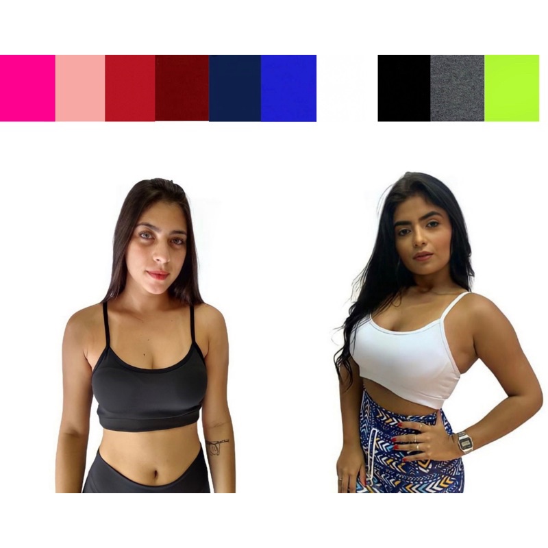 top alça fina feminino fitness sem bojo cropped com forro academia em Oferta na Shopee