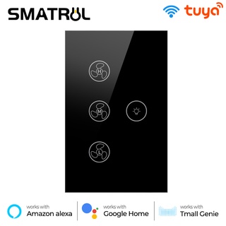 Tuya Smatrul Toque Wifi Teto Ventilador Interruptor De Luz Eua 100-240VVida Inteligente Temporizador Remoto Controle De Velocidade De Vidro Da Parede Para Alexa Inicial Do Google