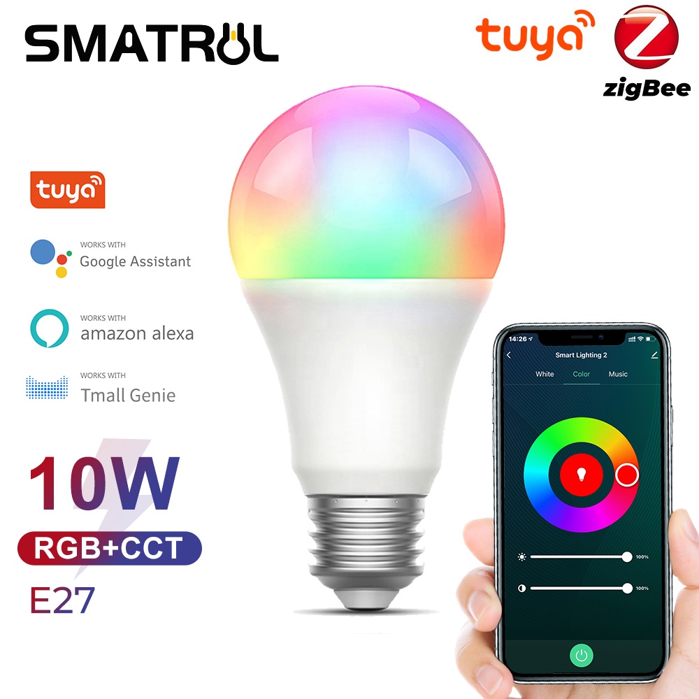 SMATRUL Tuya zigbee 10 W Lâmpada LED Inteligente De Luz E27 Dimmable Timing Com Vida APP Controle De Voz Para O Google Casa Alexa Mall Genie