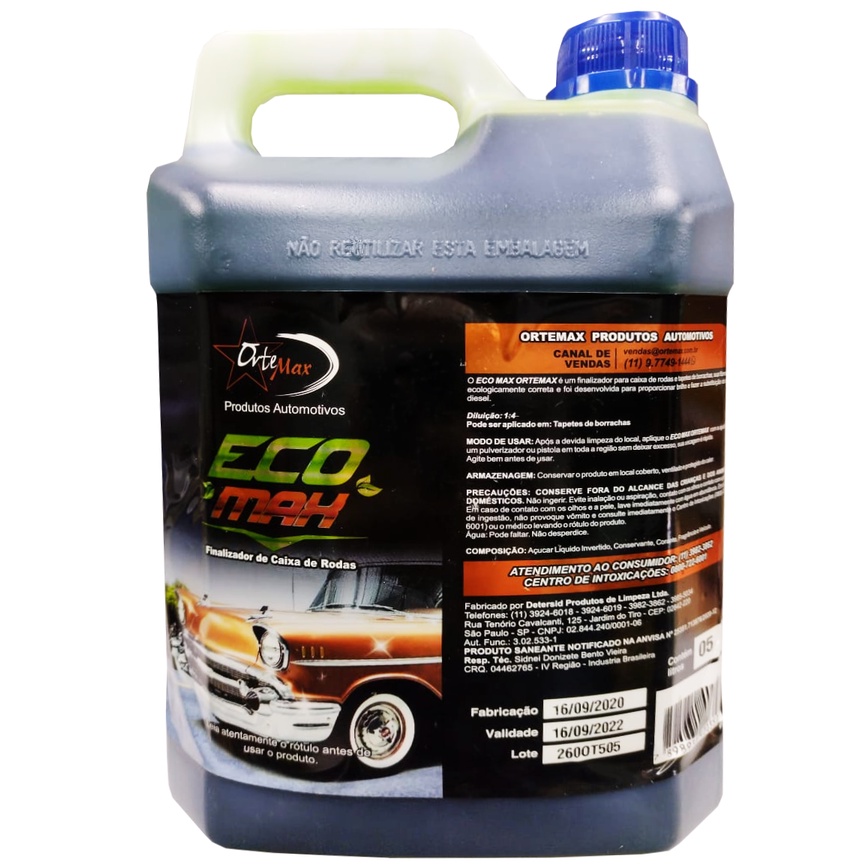 Finalizador Ecólogico Caixa De Rodas 1:4 Diluição Eco Max Ortemax 5 Litros