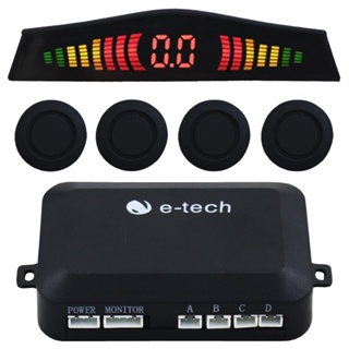 Sensor Estacionamento Ré 4 Pontos Emborrachado E-Tech Universal Preto Traseiro Display Led Kit em Oferta na Shopee