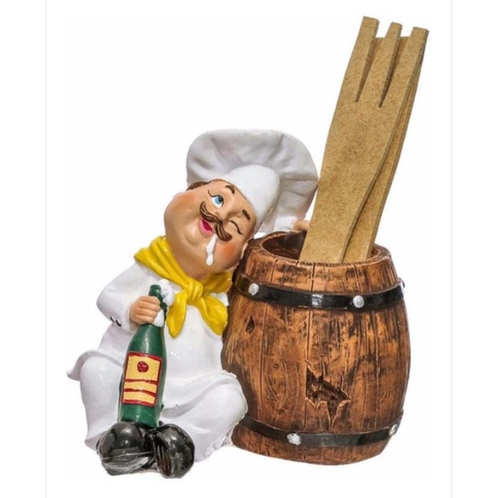 Cozinheiro Barril Porta Talher Decoração Cozinha Enfeite