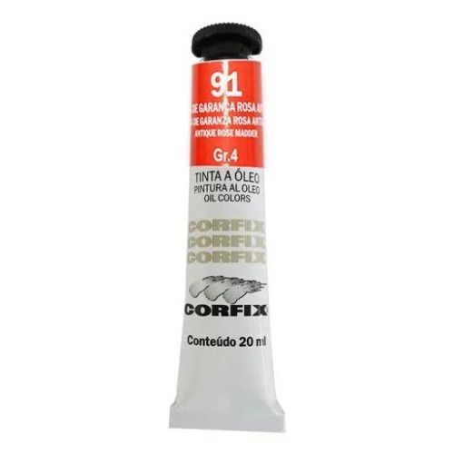 Tinta à Óleo para pintura em Tela Corfix 91 - Laca de Garança Rosa Antiga Bisnaga 20ml Gr. 4