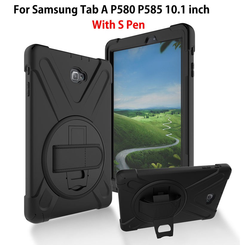 SM-P585Y Estojo Samsung Galaxy Tab A A6 10.1 2016 Com Caneta S P585 P580 Capa Para Crianças À Prova De Choque Porta-Mão Rígido De Silicone Serviço Pesado