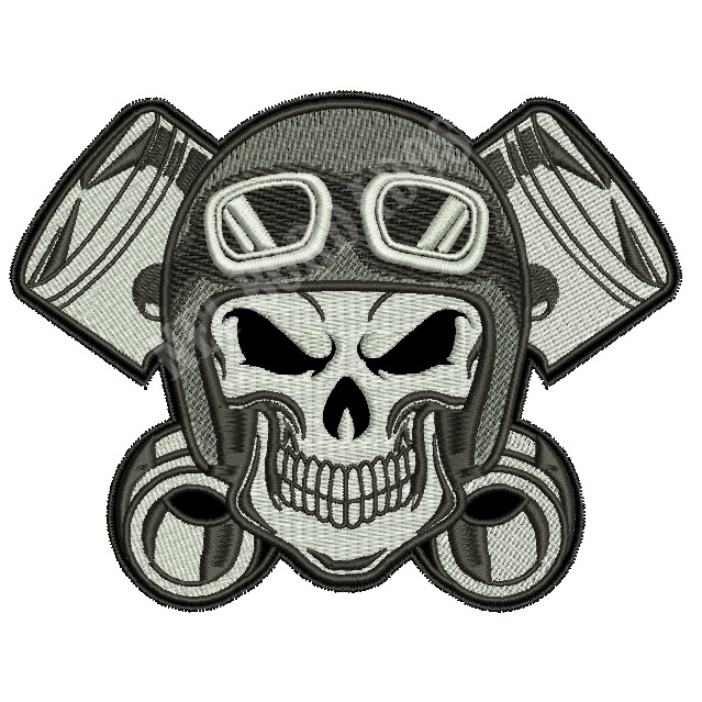 Patch Bordado Banda Caveira Pistão (Rock, Metal, Motociclismo).