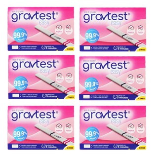 Kit com 6 Teste de Gravidez Gravtest Easy Cimed 99,9% Precisão