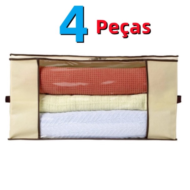 4 Peças Organizador Multiuso Caixa Organizadora De Guarda Roupa Flexivel Com Ziper 60x45x30cm Grande