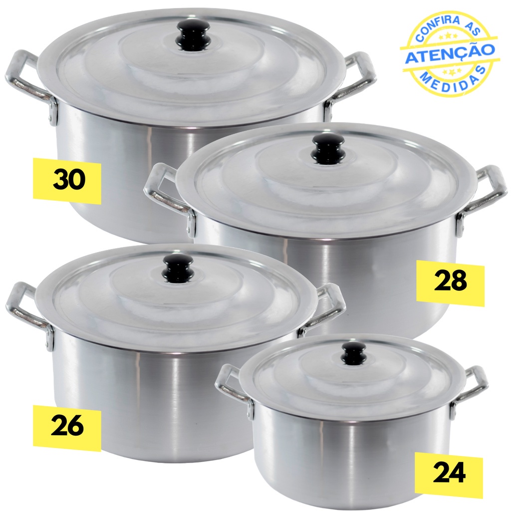 Jogo Caçarola N 24 26 28 30 - Kit Panela Em Aluminio Linha Hotel Cozinha Industrial Restaurante em Oferta na Shopee
