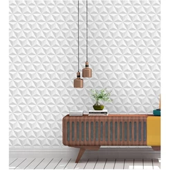 Papel De Parede 3d Branco E Cinza Adesivo Vinílico Lavável 3,50m