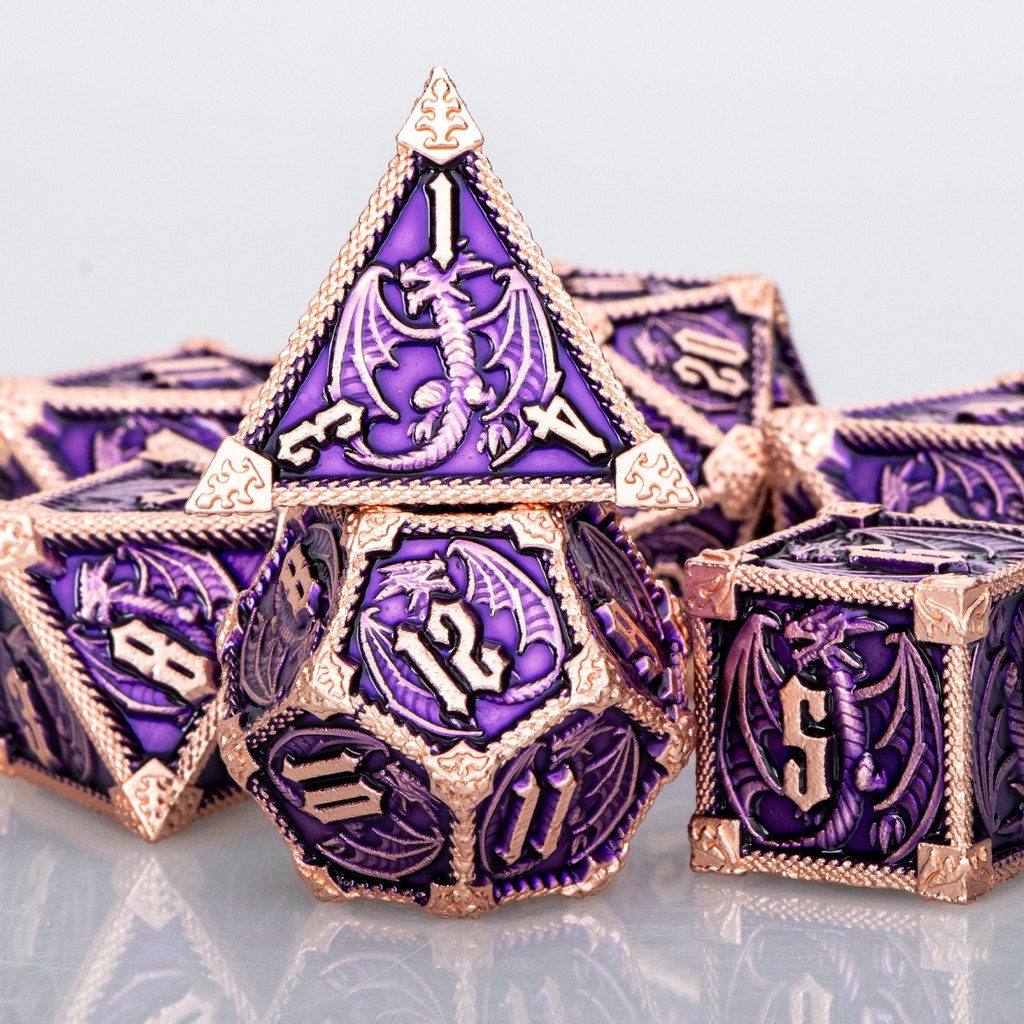 D + Metal Policarbonato Roxo RPG handmade Dragon Dice Set Para Dingeons E Dragões — imagem 2 de 2