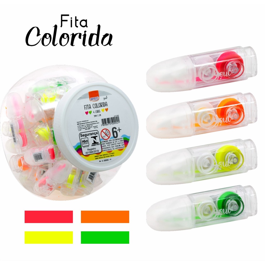 Marca Texto em Fita Cores Neon BRW em Oferta na Shopee