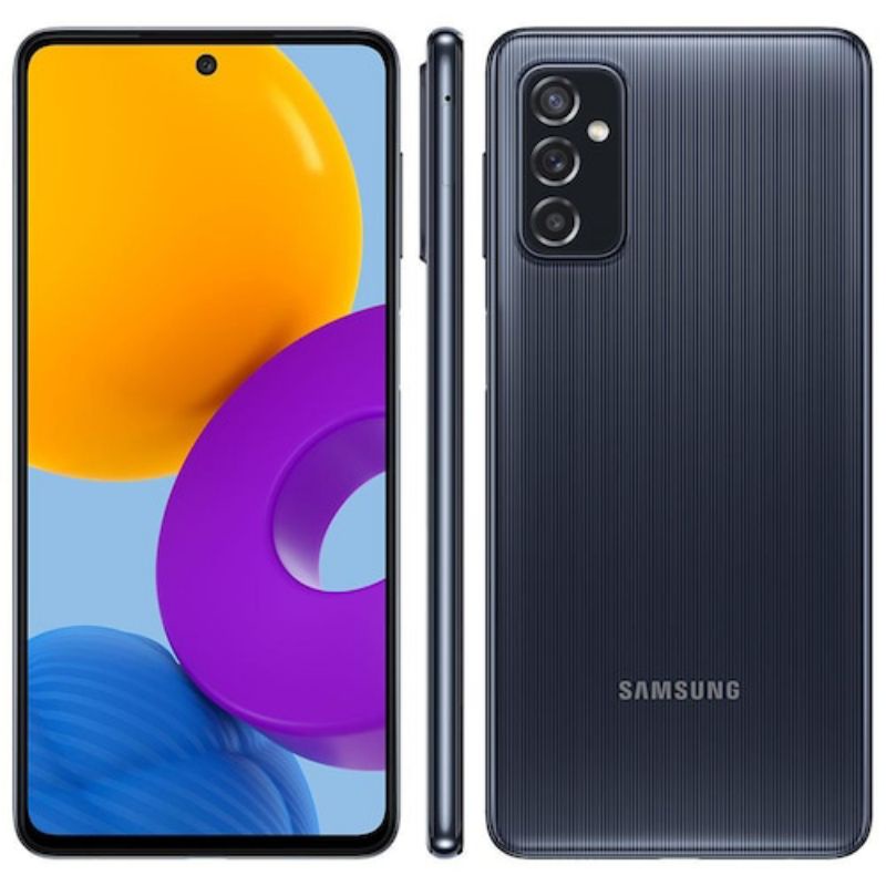 Samsung Galaxy M52 5G Preto 128GB, 6GB RAM, Tela Infinita de 6.7”, Câmera Tripla, Bateria de 5000mAh e Processador Snapdragon 778G<br />
