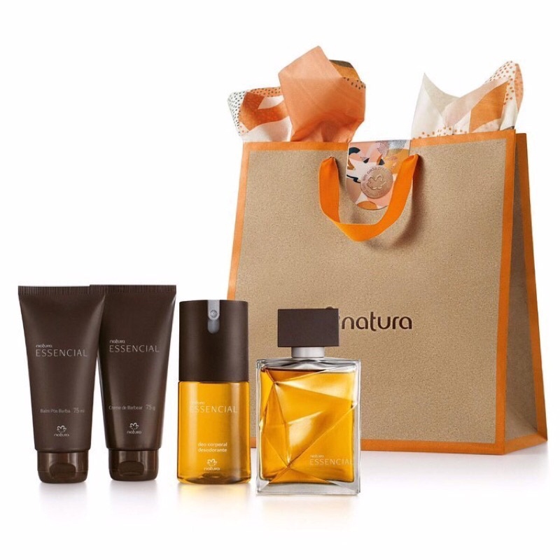 Kit Natura Essencial Masculino Deo Parfum Perfume 100ml + Deo Corporal + Creme de Barbear + Balm Pós Barba Original