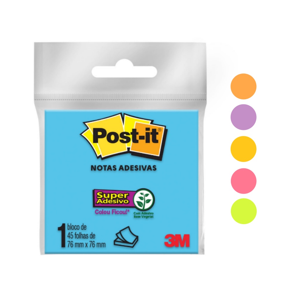 Bloco Adesivo Post-It 3M 76x76 mm 45 Fls (Und/Kit)