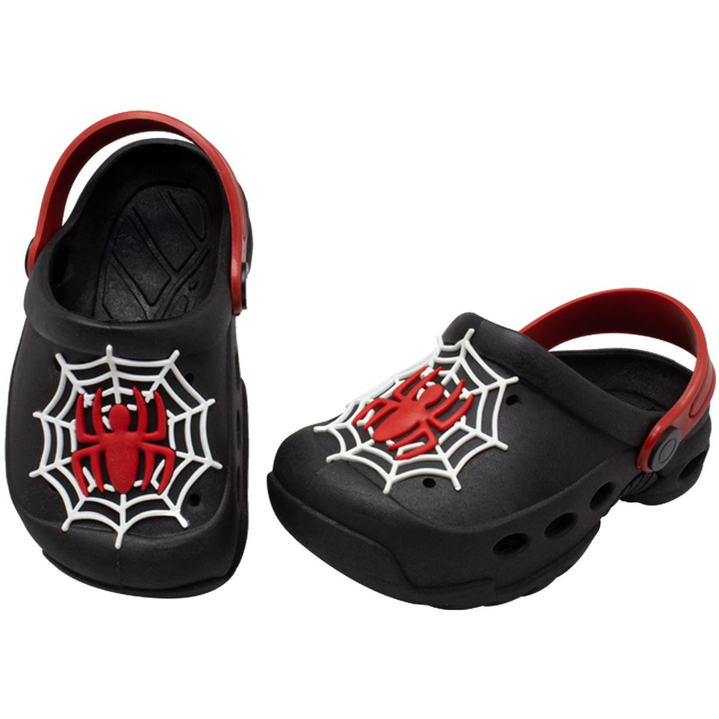 Sandalia Babuche Infantil Nº 19/20 Menino Masculino Preto Aranha Desenho Homem Teia Antiderrapante